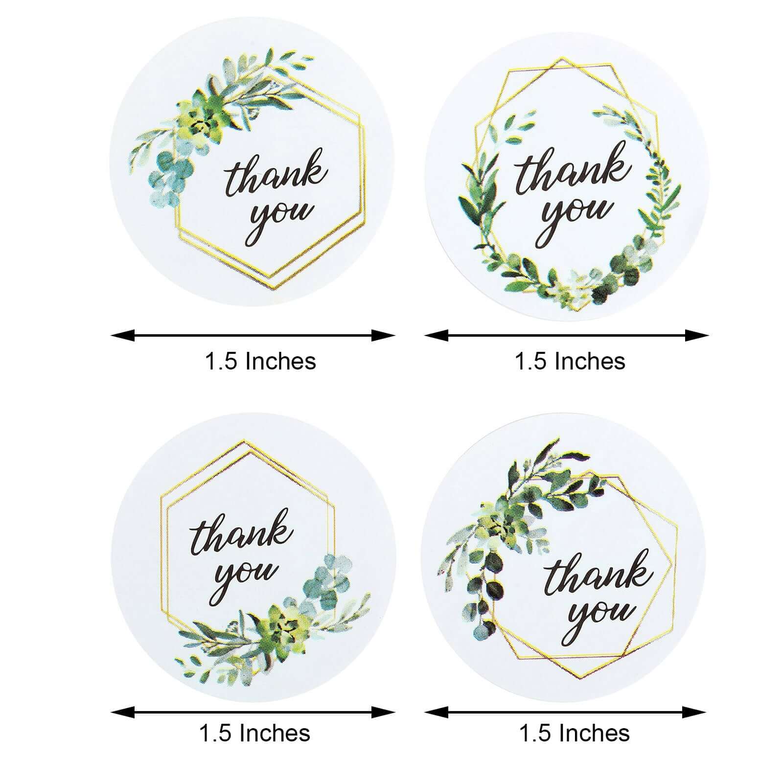500Pcs 1.5" Thank You Gold and Green Leaf Frame Stickers Roll Décor, Labels and Seals For DIY Envelope - Round