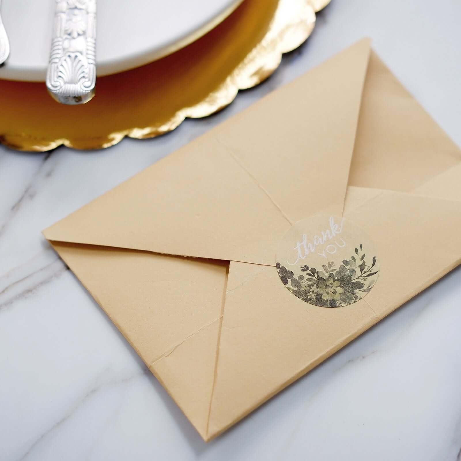 500Pcs 1.5" Thank You White Text With Natural Greenery Stickers Roll Décor Labels and Seals for DIY Envelope - Round
