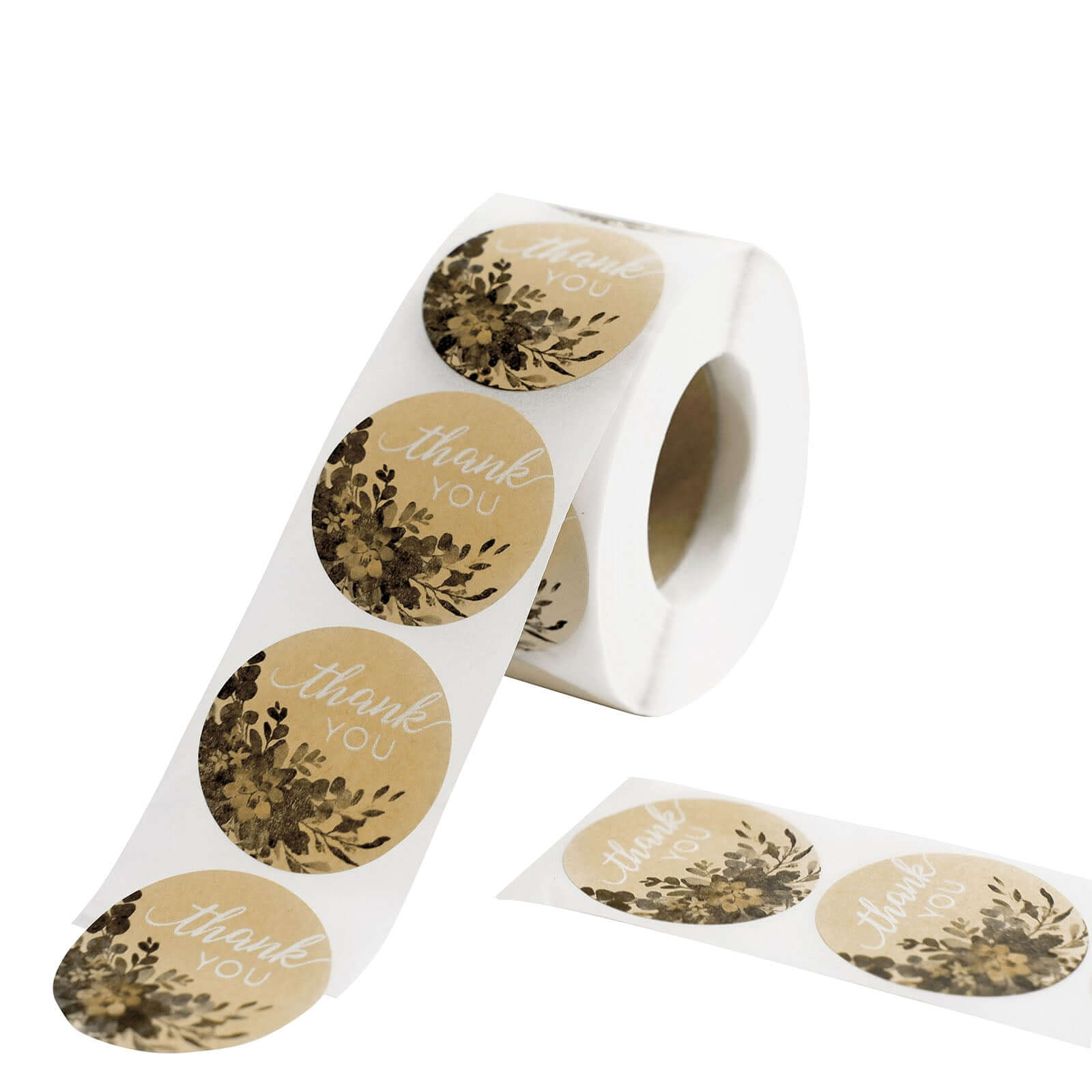 500Pcs 1.5" Thank You White Text With Natural Greenery Stickers Roll Décor Labels and Seals for DIY Envelope - Round