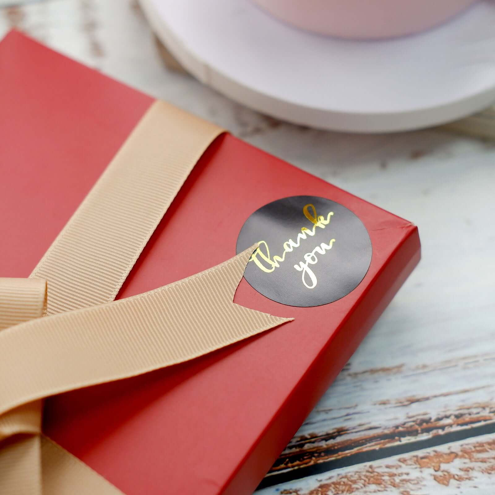 500Pcs 1.5" Thank You Gold Foil Text On Black Stickers Roll Décor Labels and Seals for DIY Envelope - Round