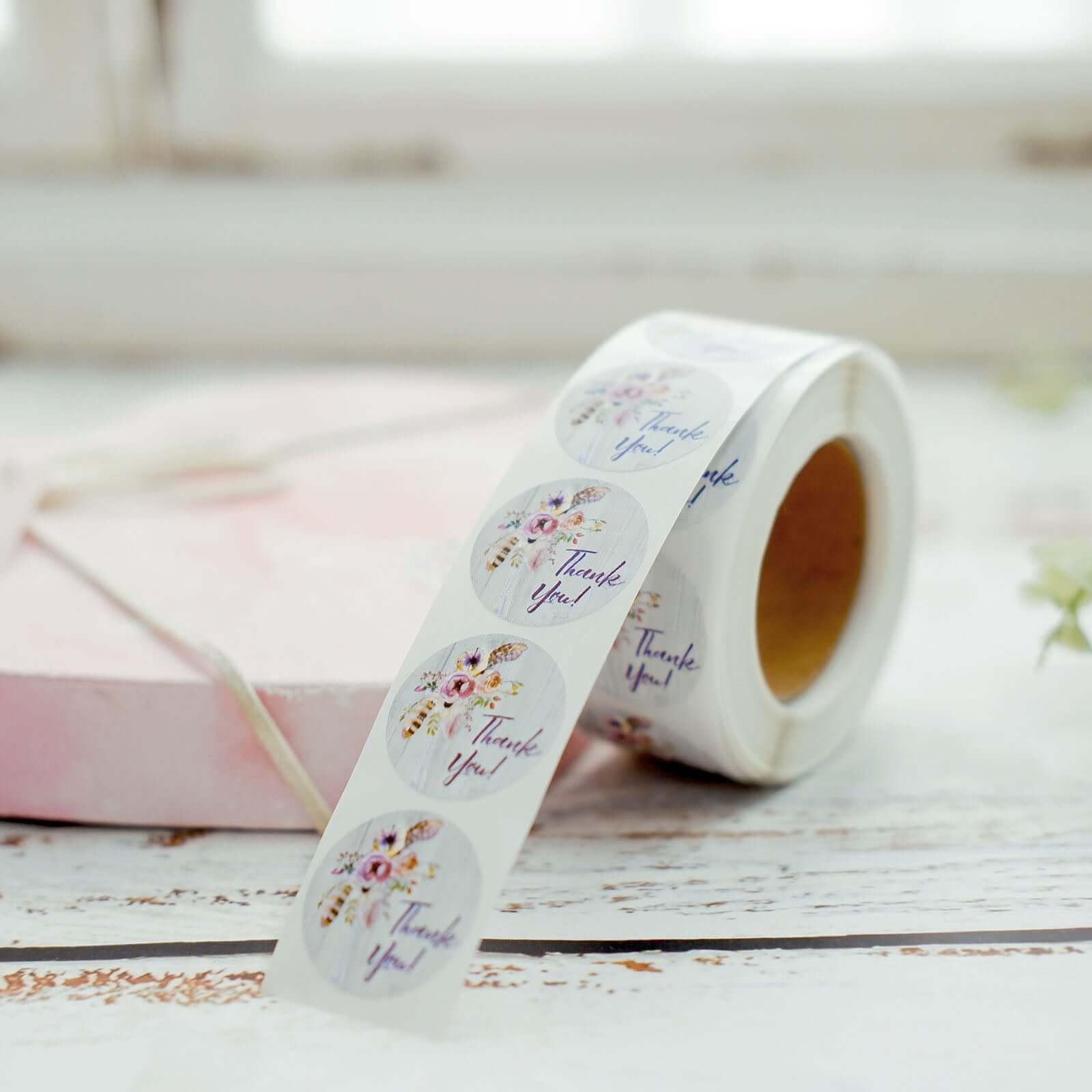 500Pcs 1" Thank You Rustic Floral Boho Chic Stickers Roll, Labels For DIY Envelope Seal - Round