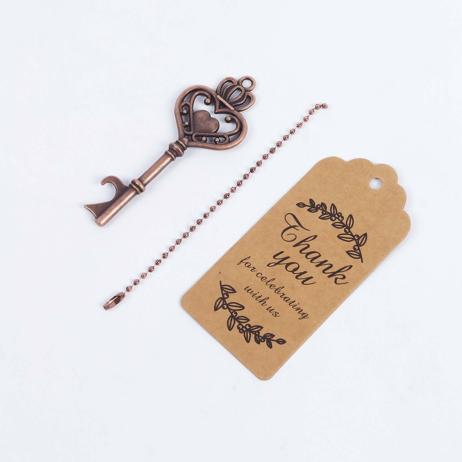 10 Pack Antique Gold Skeleton Key Bottle Opener Party Favors Wedding Souvenirs, Vintage Wedding Bridal Shower Favors With Tag Card & Chain
