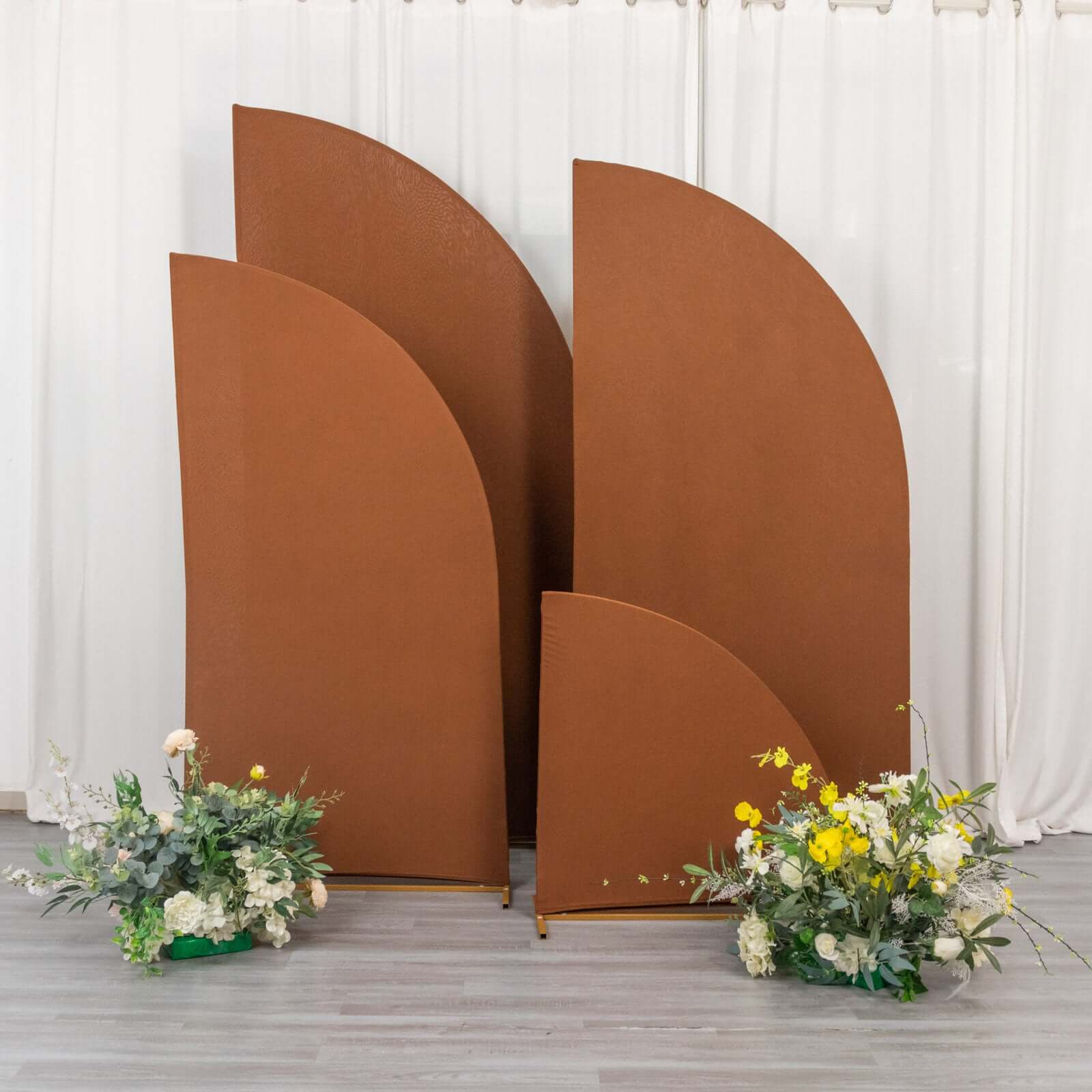 Set of 4 Matte Cinnamon Brown Spandex Half Moon Chiara Backdrop Stand Covers, Custom Fitted Wedding Arch Covers - 2.5ft,5ft,6ft,7ft