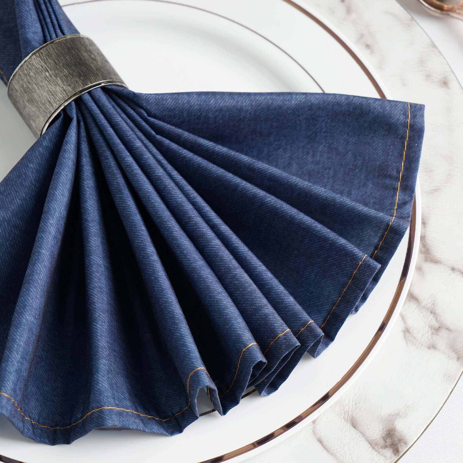 5 Pack Polyester 17"x17" Napkins Navy Blue Faux Denim Style Dinner Napkins for Casual Gatherings & Themed Events