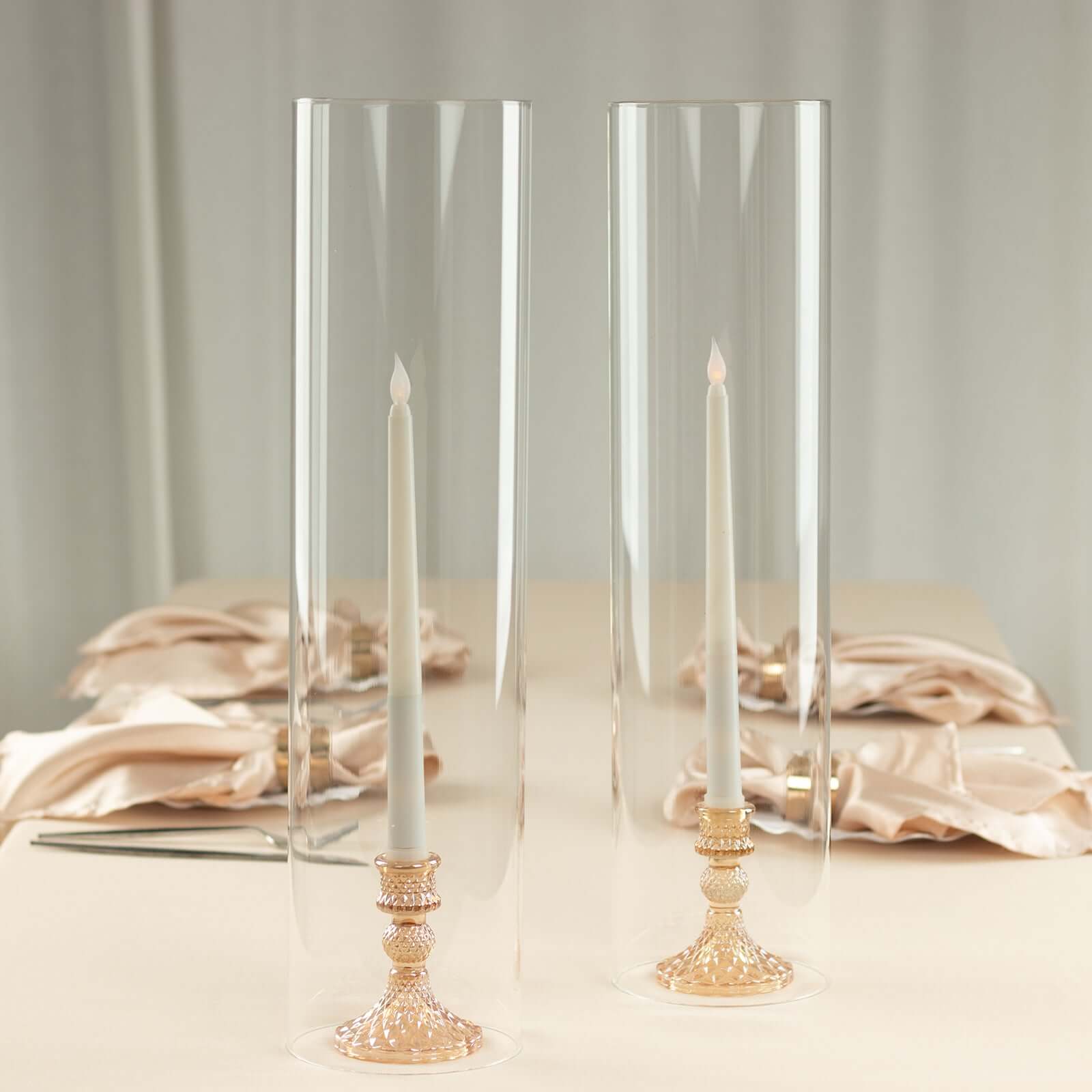 2-Pack Clear Glass Candelabra Shades Open End Hurricane Design - Stylish Table Centerpiece 20"