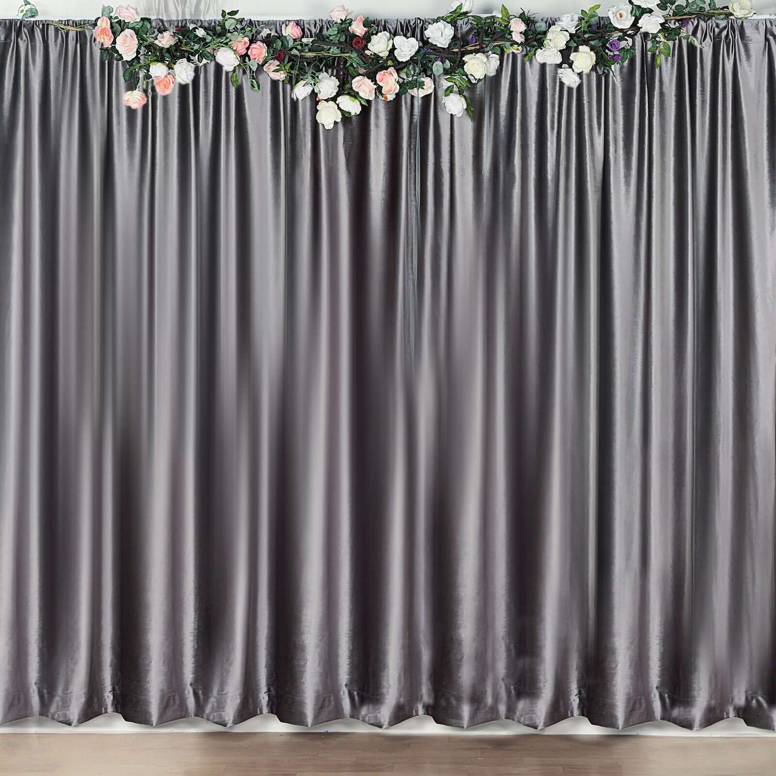Charcoal Gray Crushed Velvet Backdrop Curtain – 8ft x 8ft Event Drape with Rod Pocket, Privacy Panel for Photo Booths & Events