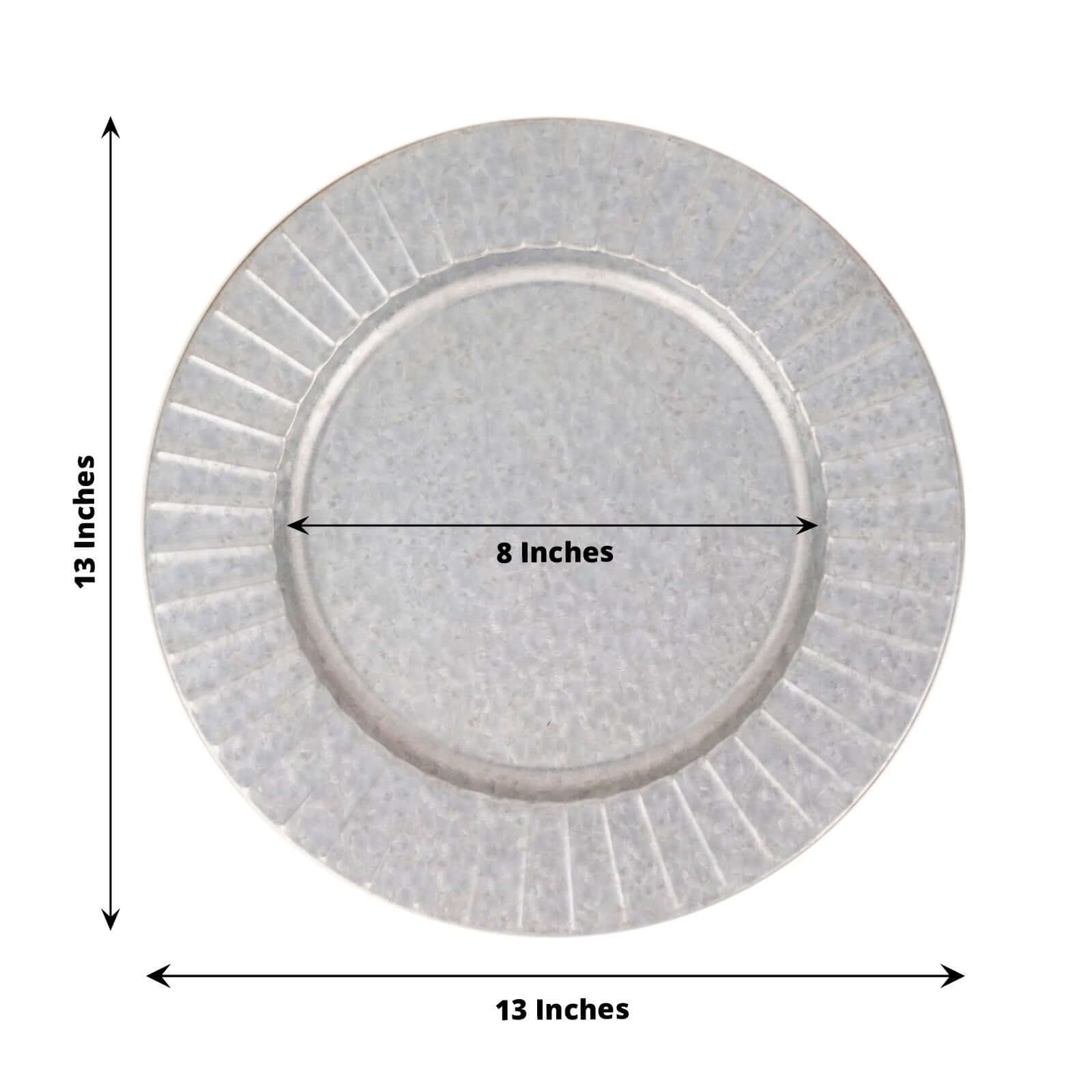 4-Pack Metal Round Charger Plates 13" in Silver with Galvanized Ruffled Rim, Contemporary Charger Tableware