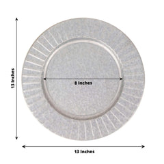4-Pack Metal Round Charger Plates 13" in Silver with Galvanized Ruffled Rim, Contemporary Charger Tableware
