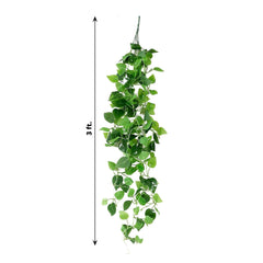 3 Pack Green Pothos Artificial Ivy Vine Hanging Plants, Fake Foliage Silk Leaves Garland - 3ft