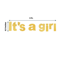 3ft Gold Glittered It's a Girl Paper Hanging Gender Reveal Garland Banner, Baby Shower Banner