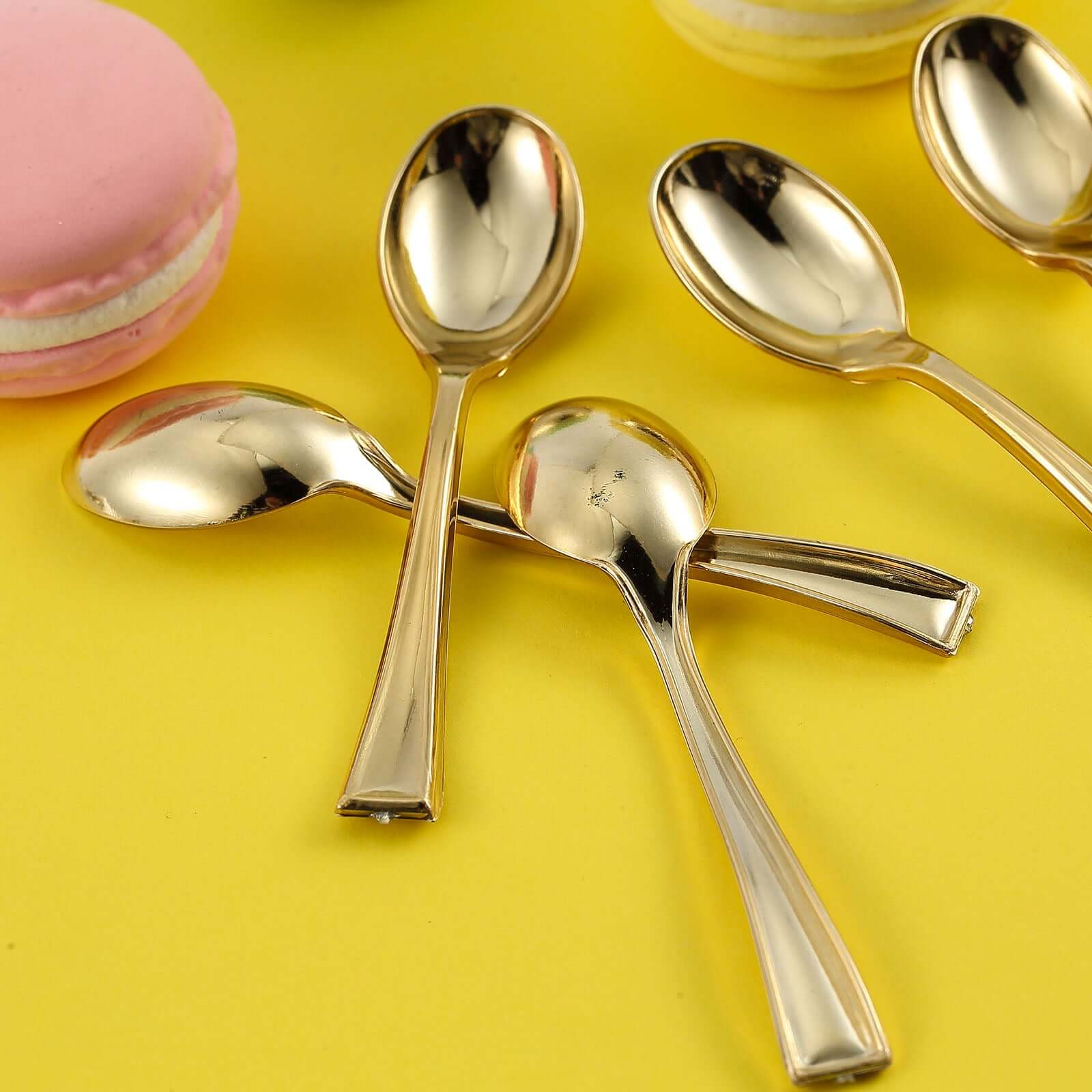 24-Pack Plastic Mini Dessert Spoons Gold - Heavy Duty Disposable Silverware 4"