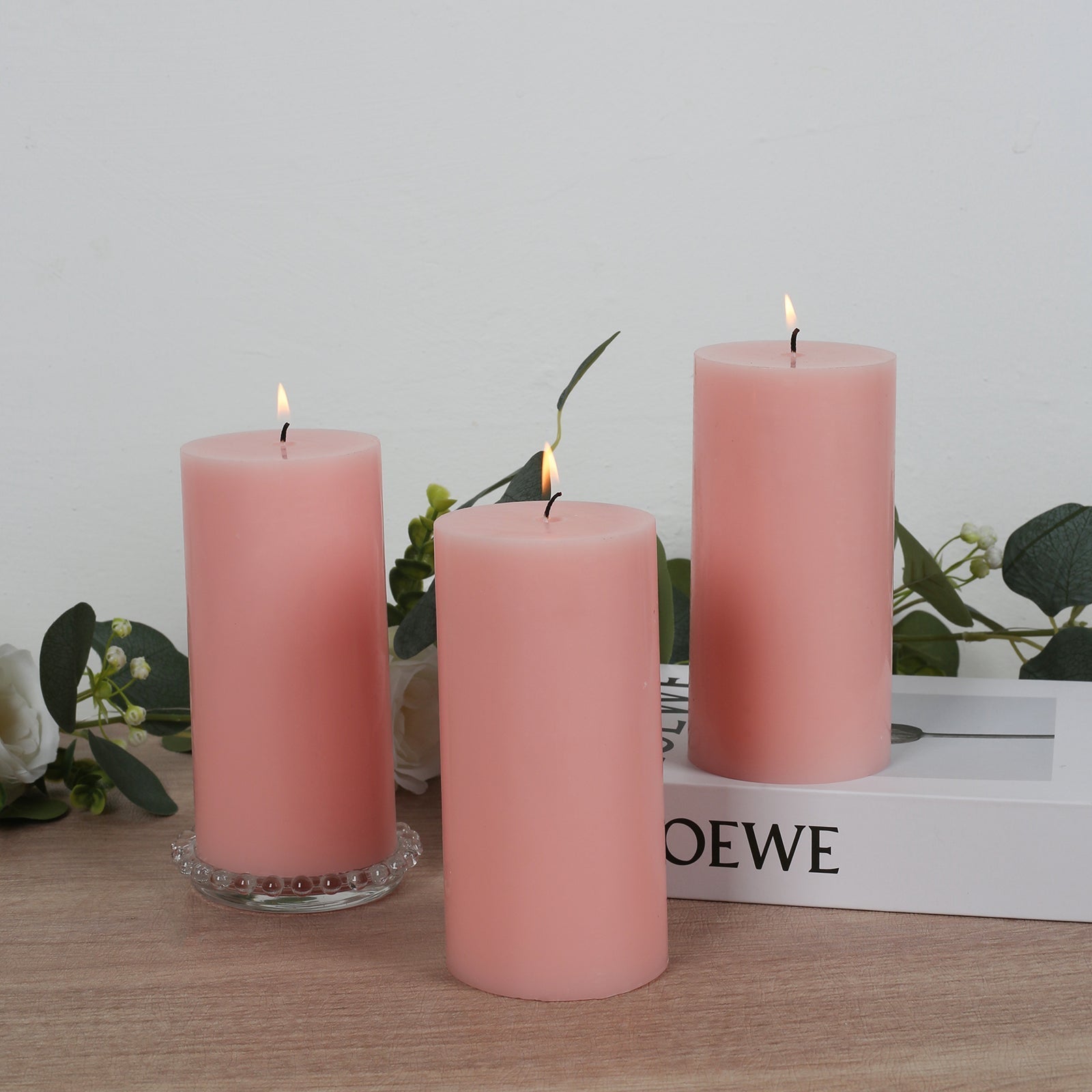 6-Pack 3"x6" Unscented Dripless Pillar Candles – Blush Long-Burning Wax Candles with Cotton Wicks for Home, Weddings & Event Decor