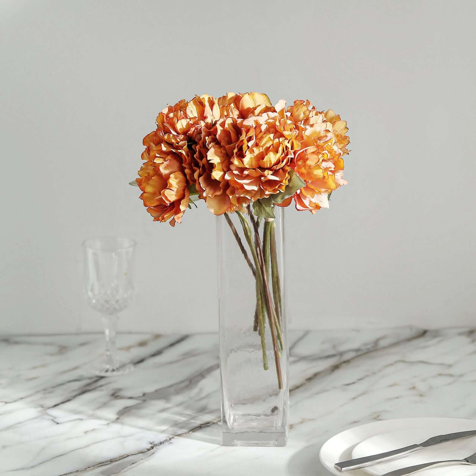 11" Orange Real Touch Artificial Silk Peonies Flower Bouquet