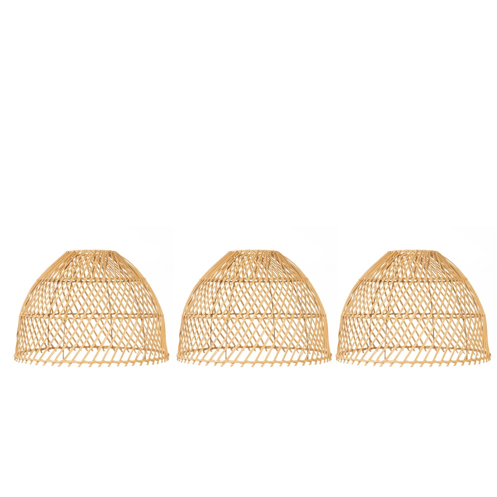 Boho Rattan Dome Pendant Shades – 3 Pack Natural Woven Ceiling Lamp Covers – 16" Round – Shades Only