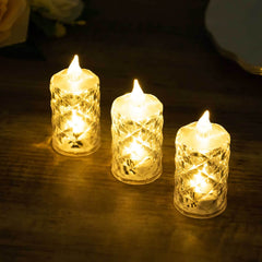 12-Pack LED Flameless Decorative Lighting Diamond Cut Warm White - Battery Operated Tealight Candles 3"