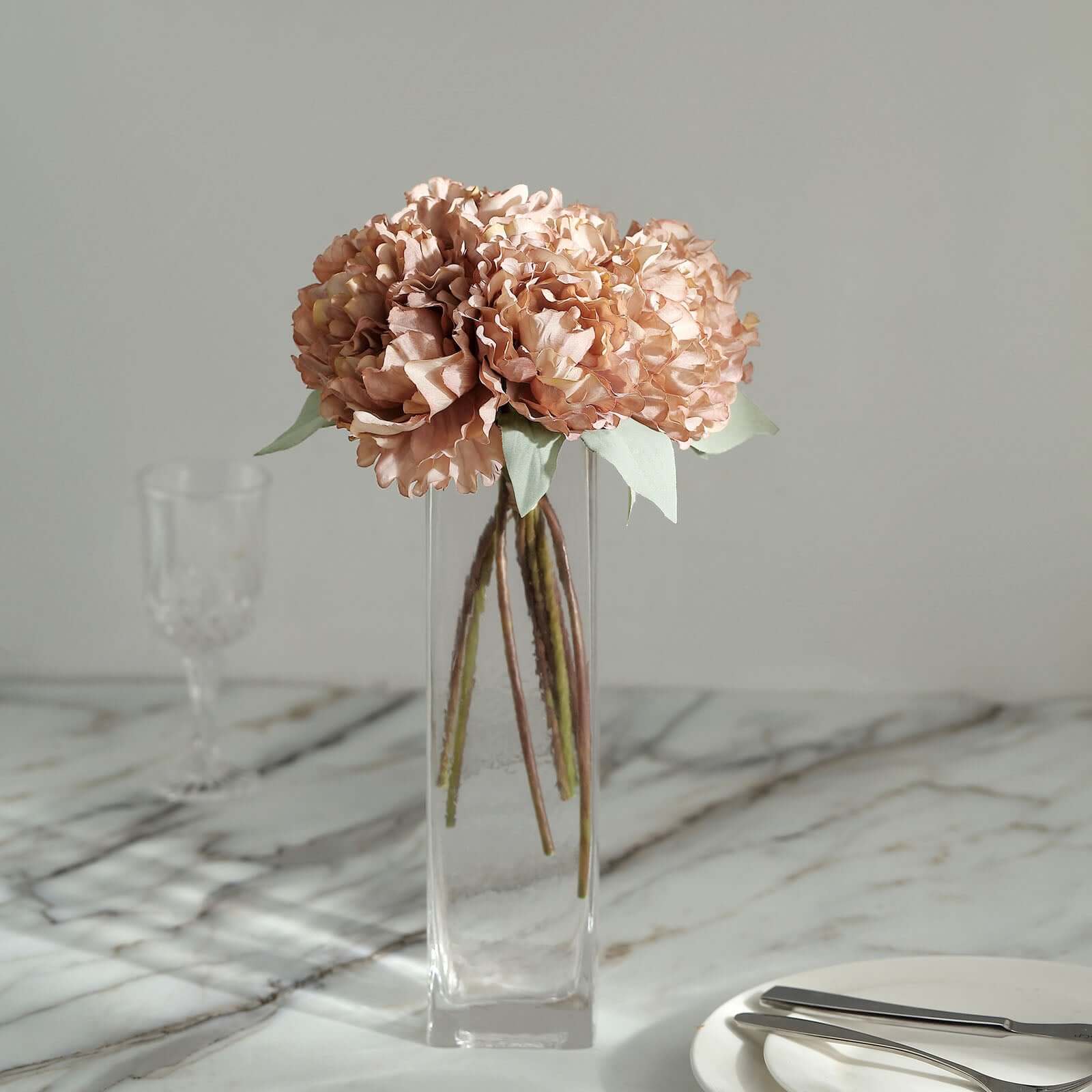 11" Dusty Rose Real Touch Artificial Silk Peonies Flower Bouquet