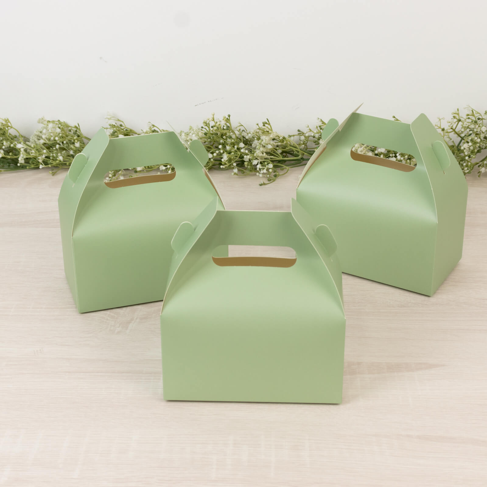 25 Pack Candy Gift Tote Gable Boxes, Matte Sage Green Party Favor Treat Boxes - 6"x3.5"x7"