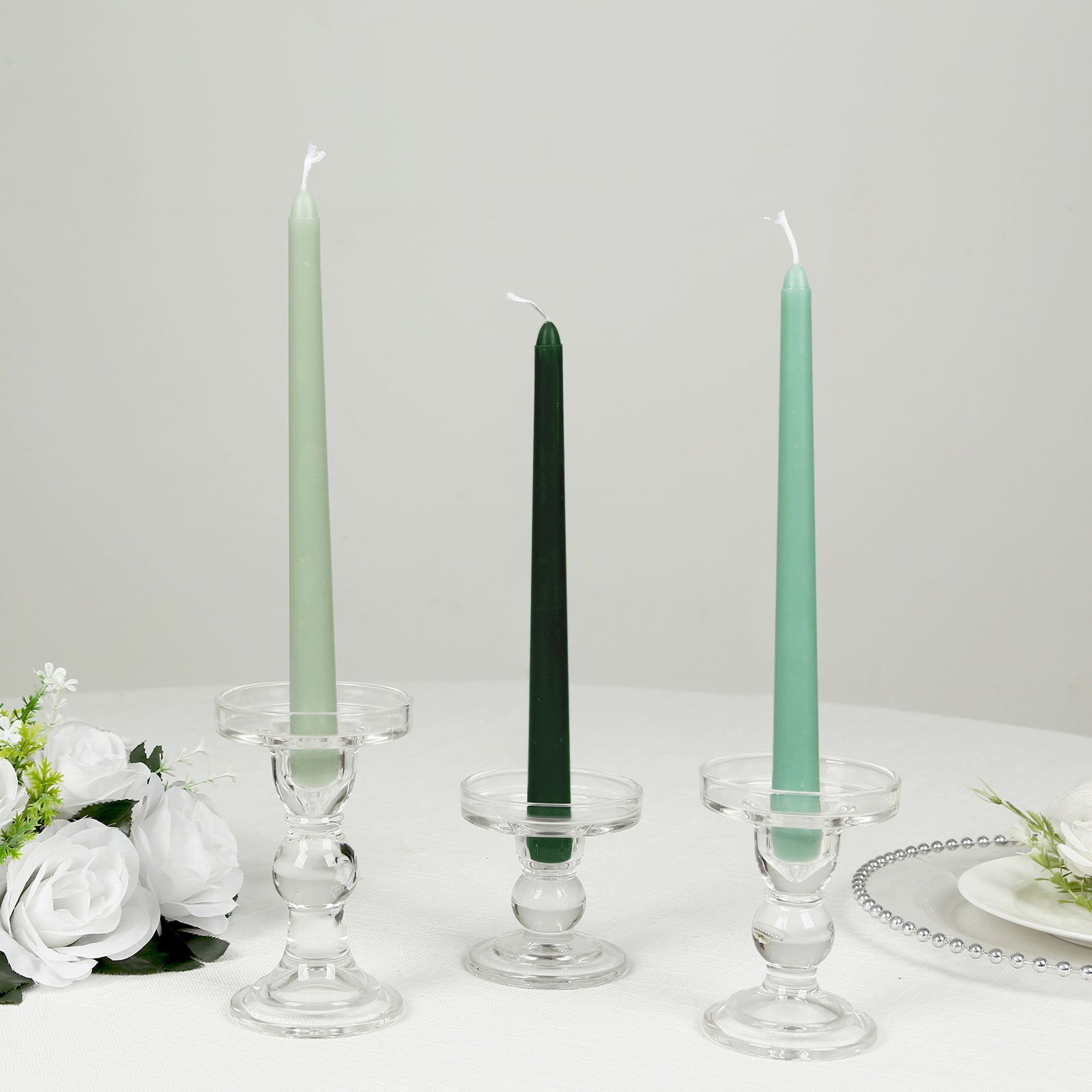 12-Pack Taper Candles Premium Wax Design Mixed Sage Green - Unscented Candles for Sophisticated Decor 10"