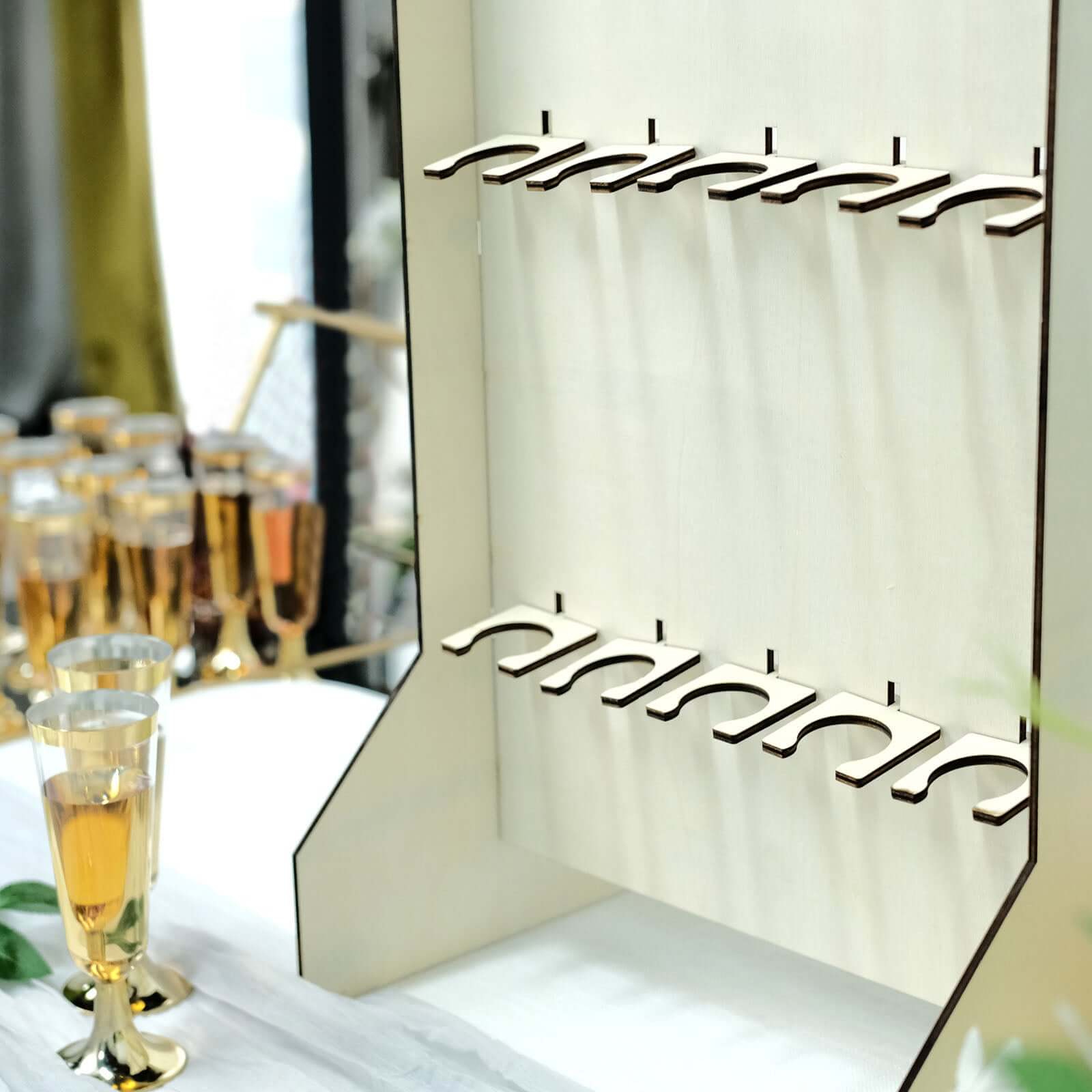 3-Tier Wooden Rectangle Champagne Wall Glass Holder in White for Rustic Events & Banquets