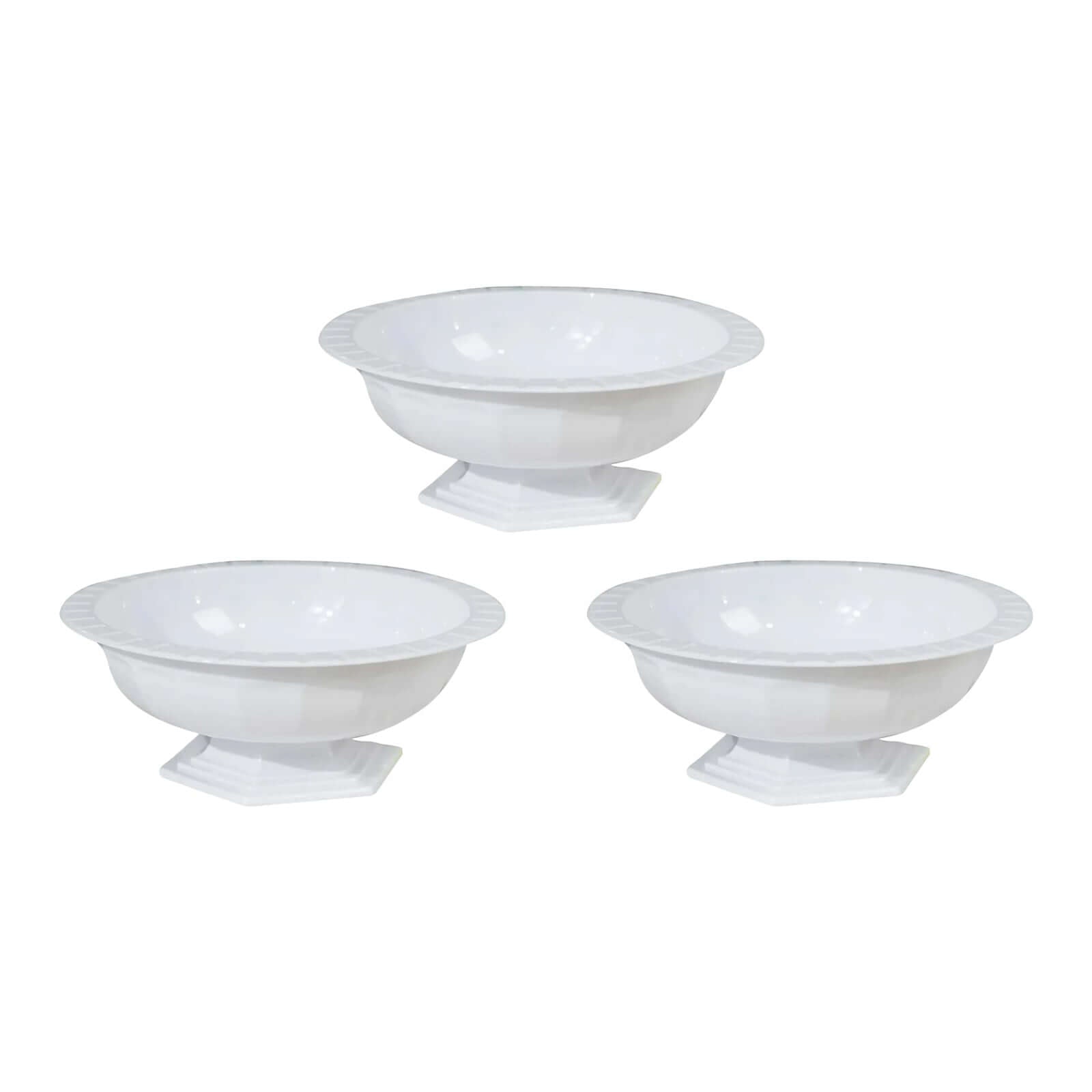 3-Pack Plastic Footed Compote Bowl Flower Vases Roman Style White - Round Decorative Pedestal Table Centerpieces 10"