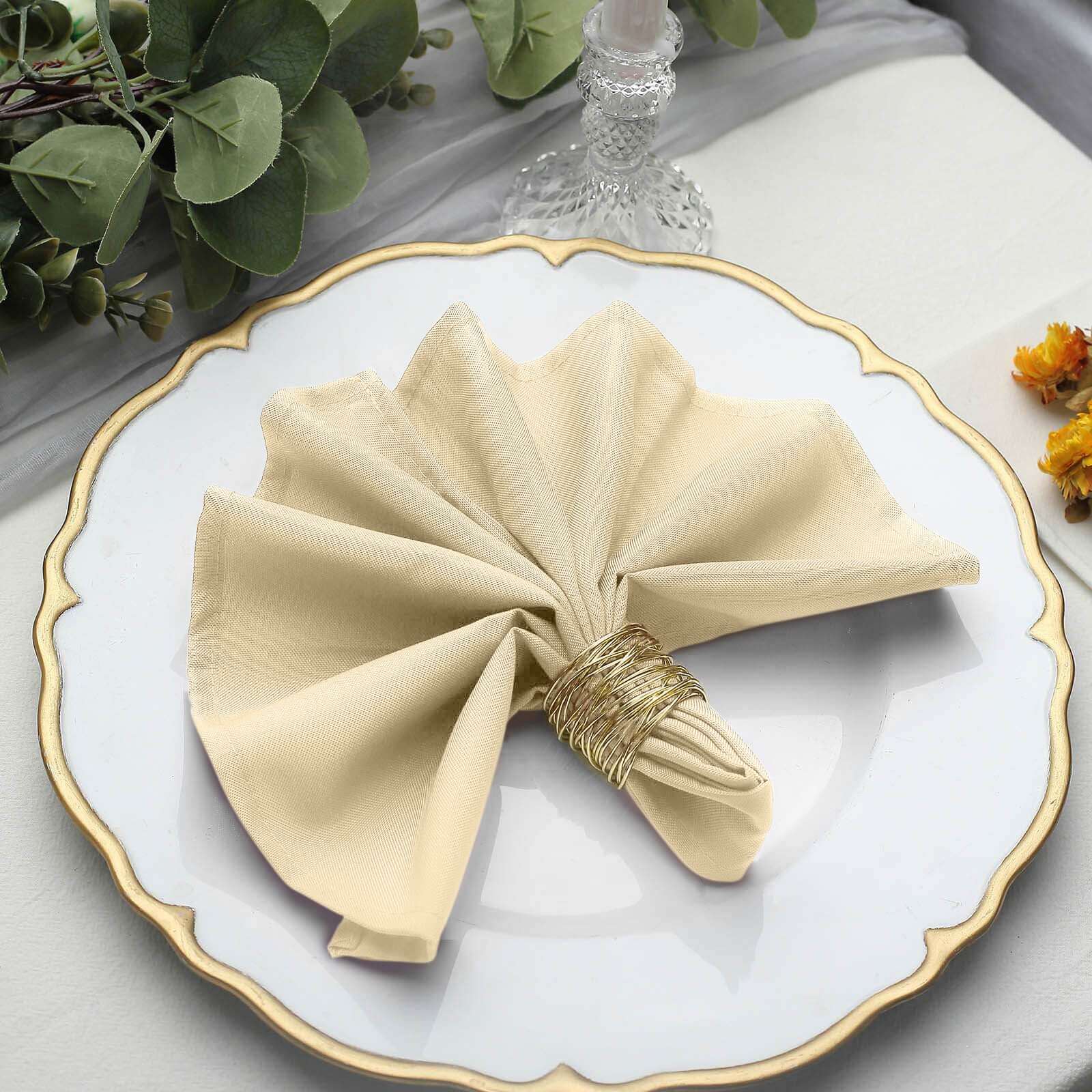 5 Pack Polyester 17"x17" Napkins Beige - Durable & Wrinkle Resistant Dinner Napkins