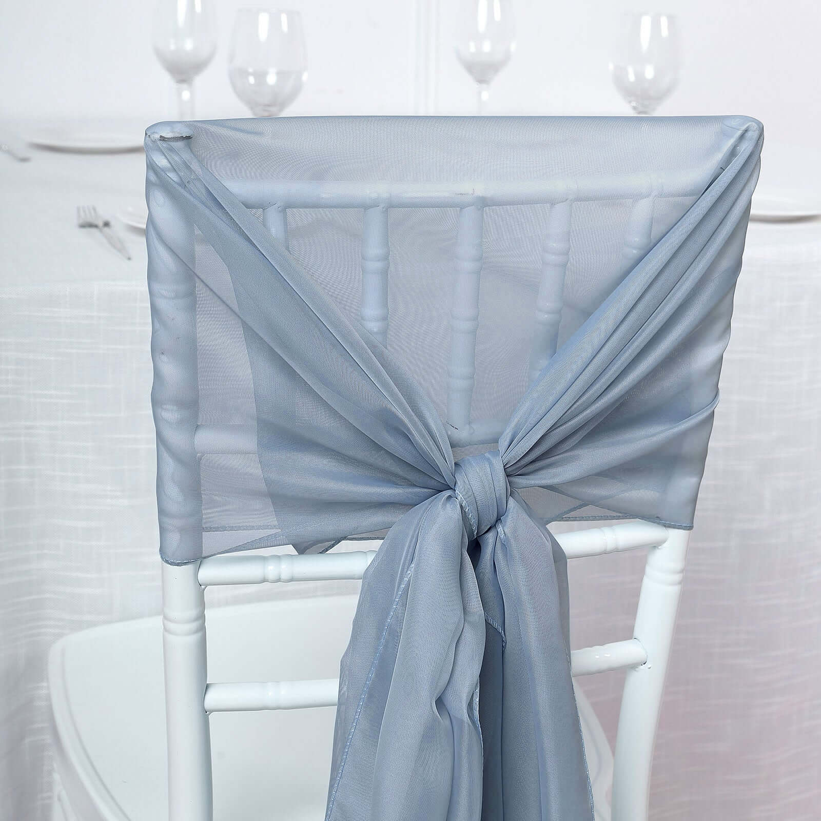 5 Pack Chiffon Chair Sashes Dusty Blue - Soft & Lightweight Designer Chair Bows 22"x78"