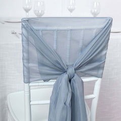 5 Pack Chiffon Chair Sashes Dusty Blue - Soft & Lightweight Designer Chair Bows 22"x78"