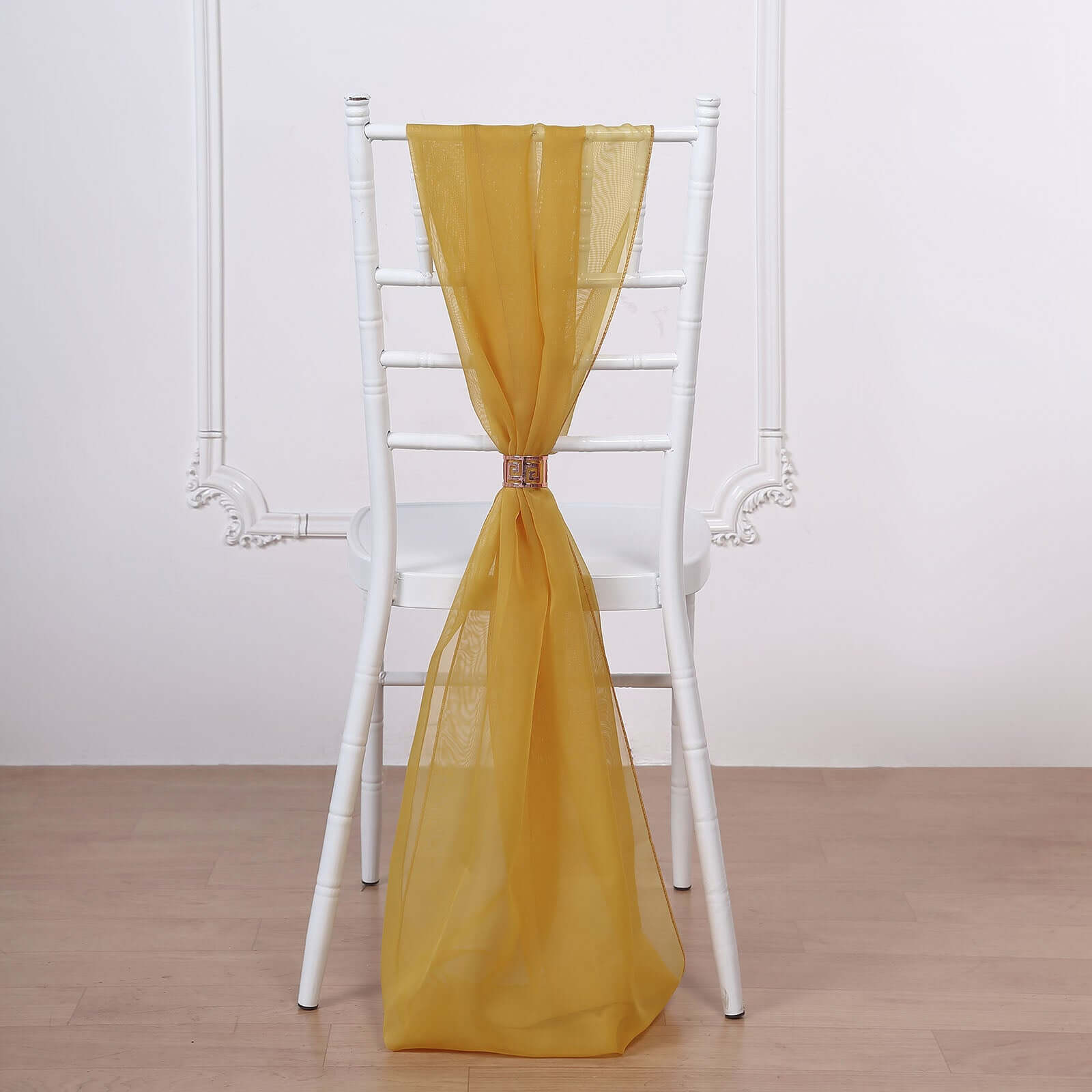 5 Pack Chiffon Chair Sashes Mustard Yellow - Soft & Lightweight Designer Chair Bows 22"x78"