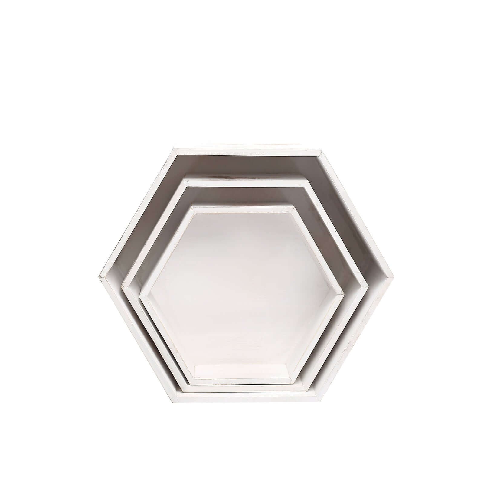 Set of 3 Wooden Dessert Display Boxes Whitewashed Hexagonal Design - Stackable Riser Cake Stand 9", 11", 13"