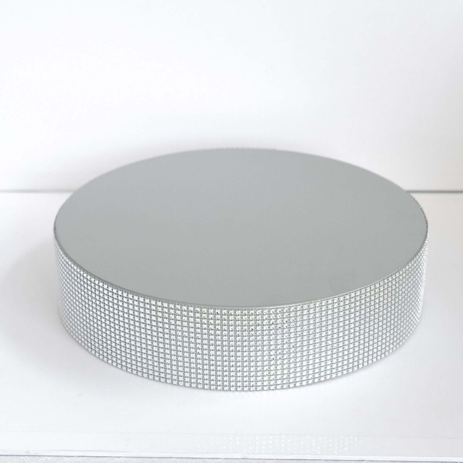 Metal Pedestal Cake Stand Round Design with Rhinestones Silver - Cupcake Holder and Dessert Table Centerpiece 14"