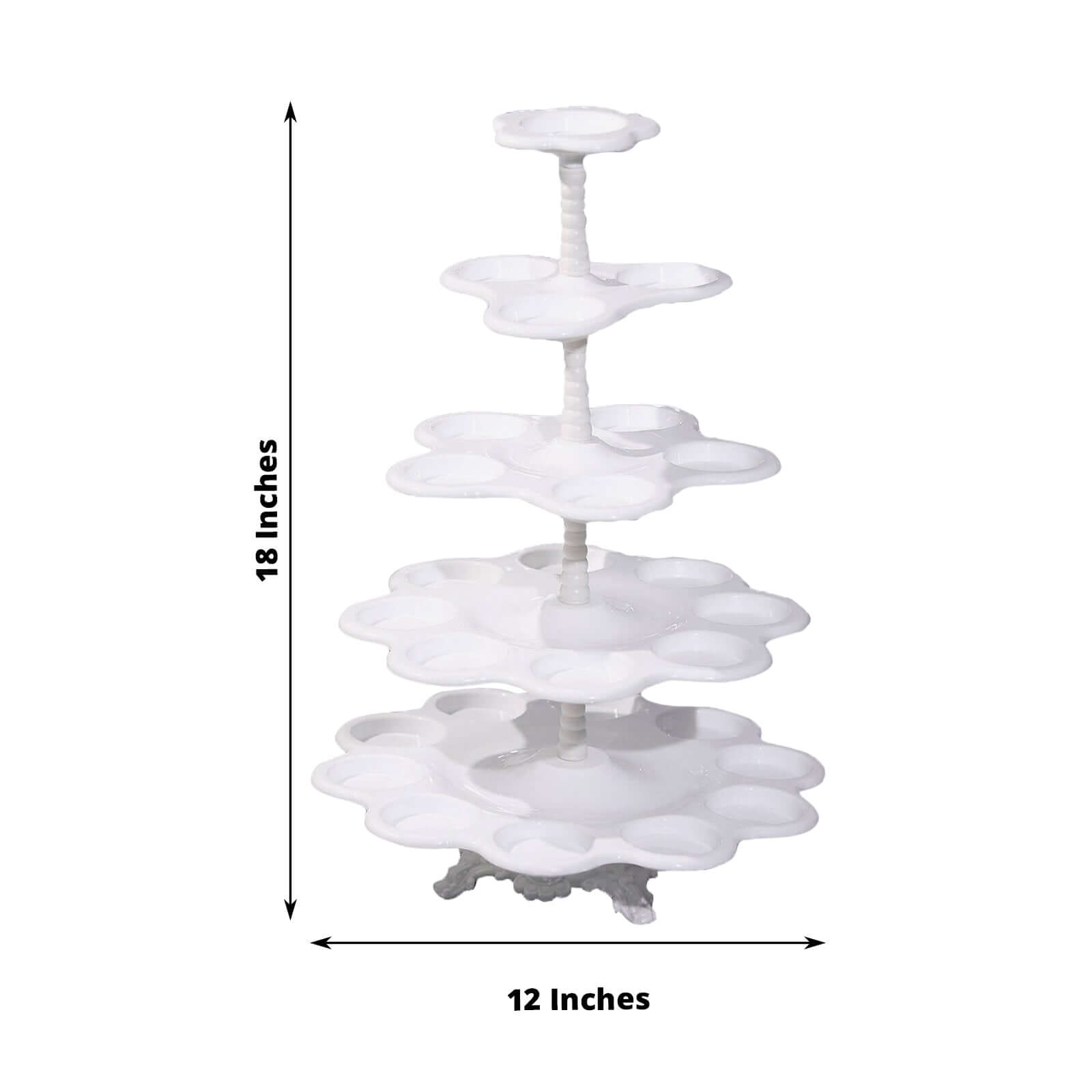 5-Tier Plastic Cupcake Holder Stand White - Dessert Tower with Scalloped Edge Design Versatile Display for Sweet Treats 18"