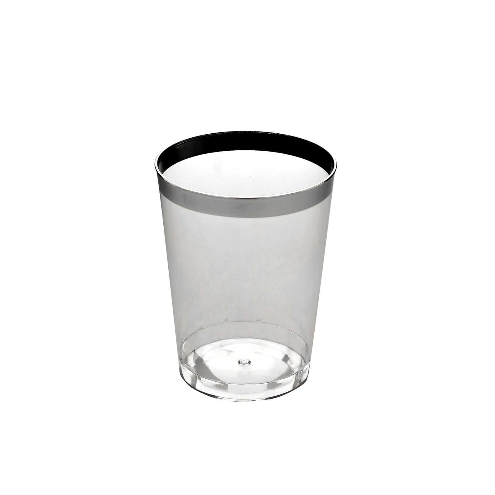 25-Pack Plastic Tumbler Cups Clear with Silver Rim - Stylish Disposable Party Glasses 10oz