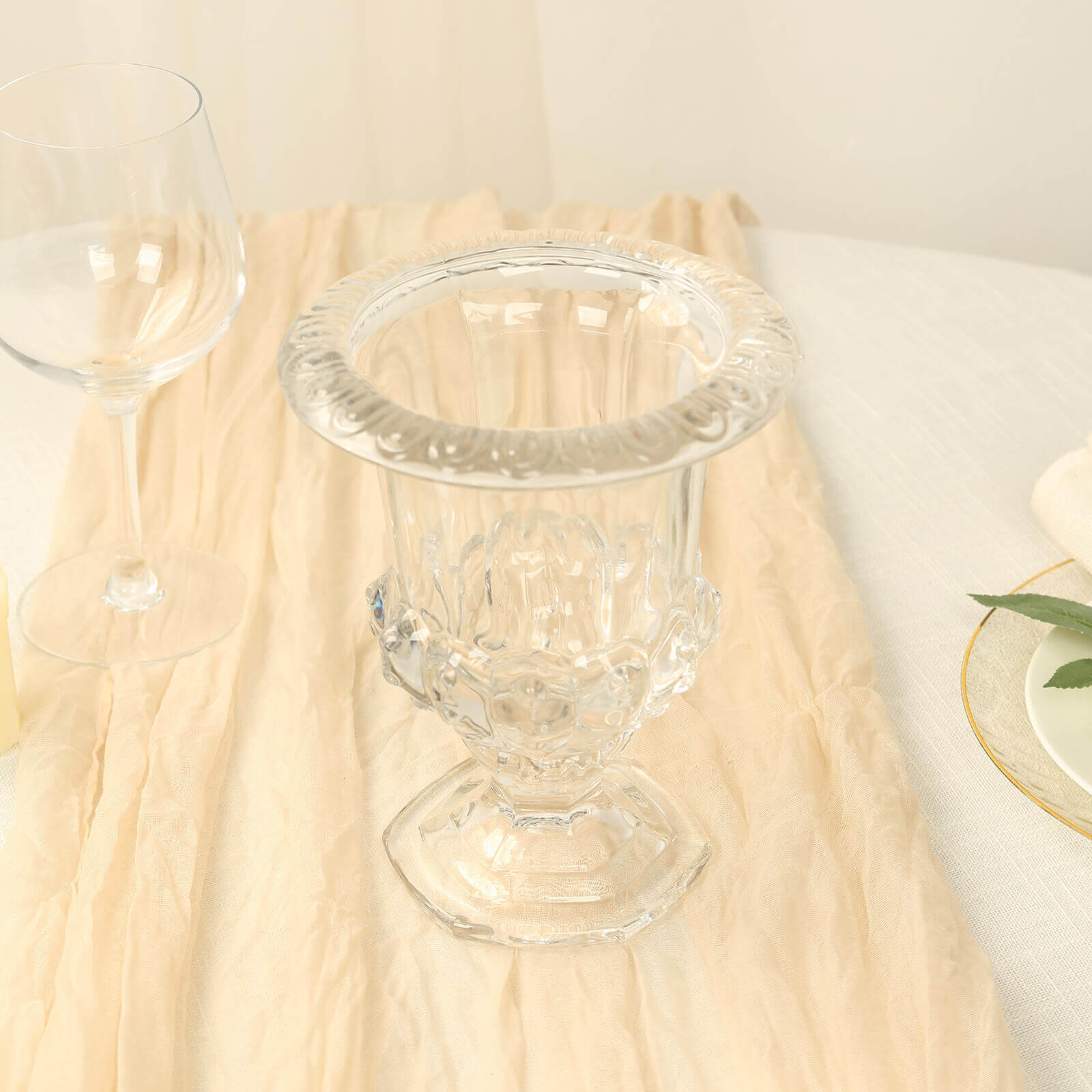 2-Pack Glass Mini Pedestal Flower Vases in Classic Roman Urn Style Clear - Sophisticated Wedding Table Centerpieces 6"