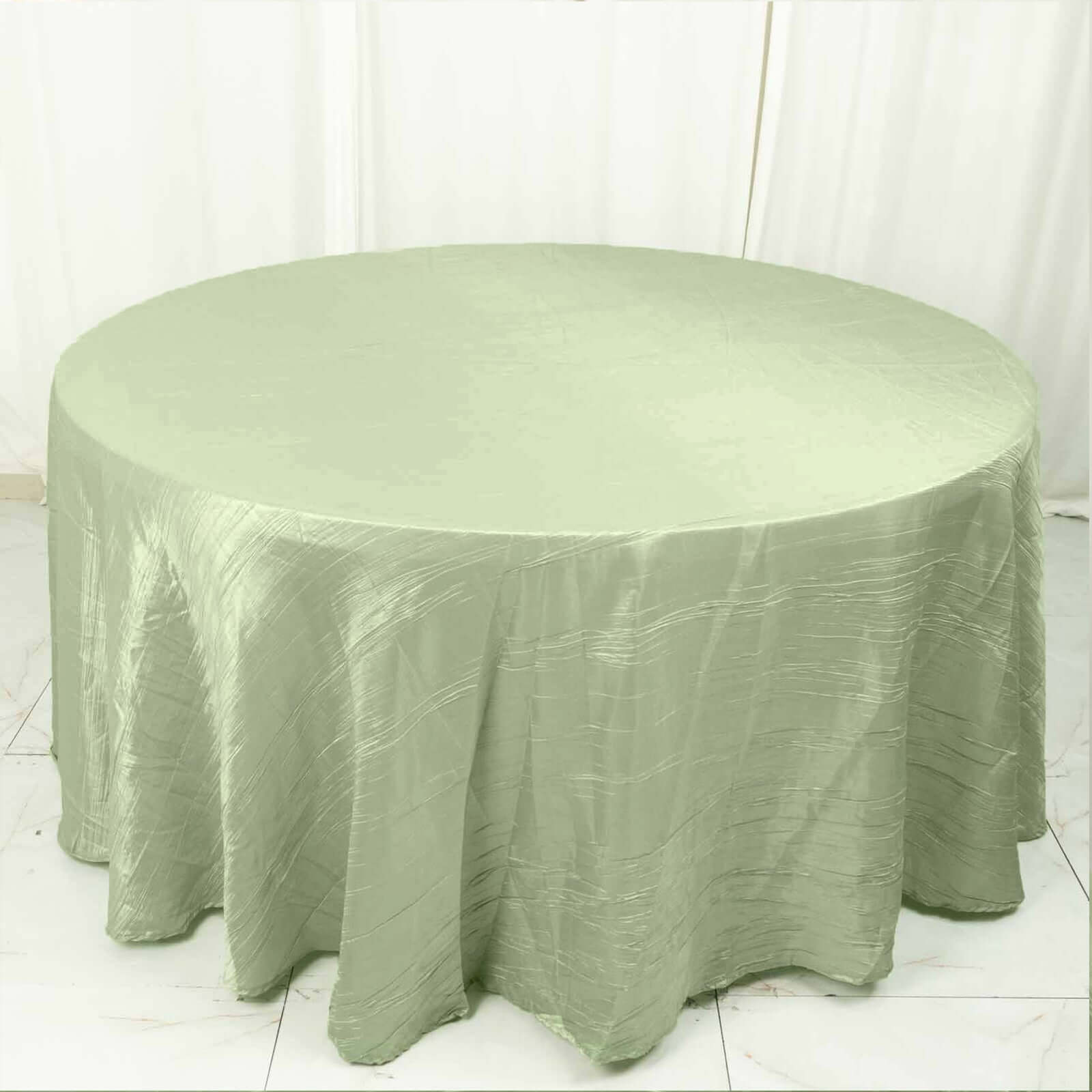 Taffeta 120" Round Tablecloth Sage Green - Seamless Accordion Crinkle Table Cover