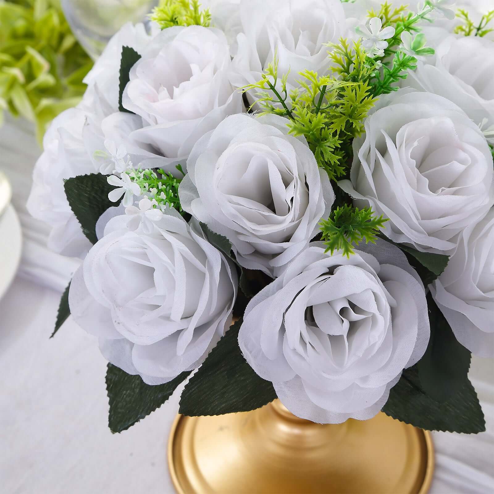 2 Pack White Silk 15-Head Rose Flower Balls For Centerpieces - 10", Artificial Kissing Ball Floral Arrangements