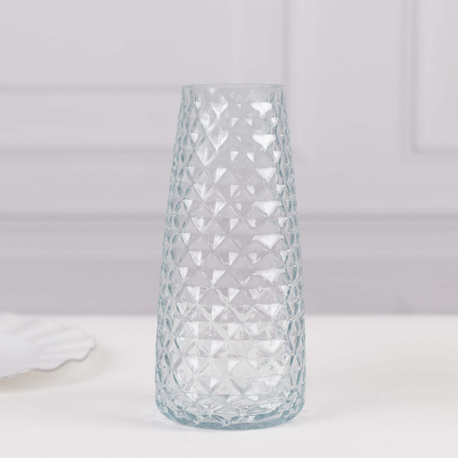 6-Pack Glass Urn Vases Clear with Diamond Crystal Cut Pattern - Stylish Decorative Design for Event Decor 8.5"