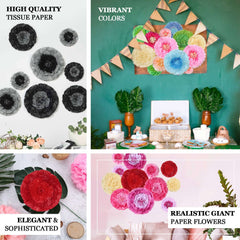 Set of 6 Coral Orange Giant Carnation 3D Paper Flowers Wall Decor - 12",16",20"