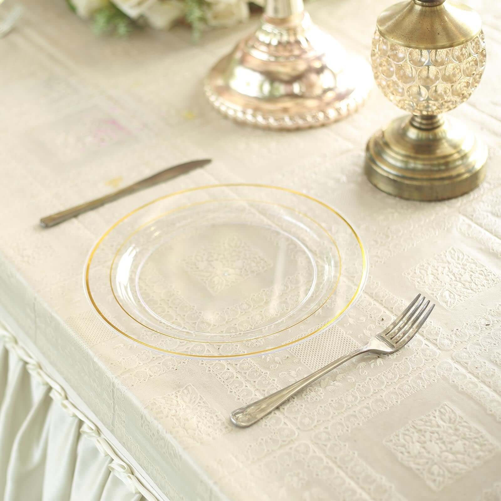 10-Pack Plastic Dinner Plates Clear with Très Chic Gold Rim - Perfect Disposable Party Plates 10"