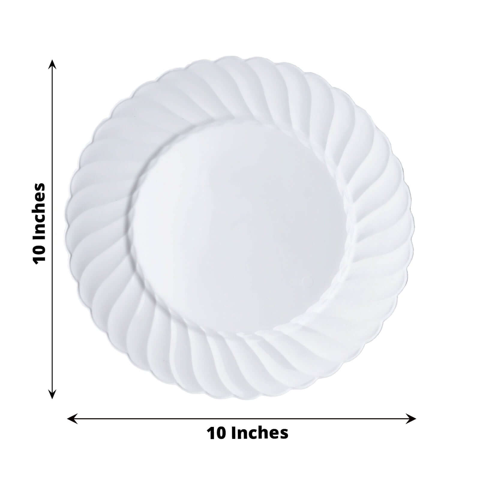 12-Pack Plastic Dinner Plates Glossy White Swirl Rim - Durable Disposable Plates for Gatherings 10"