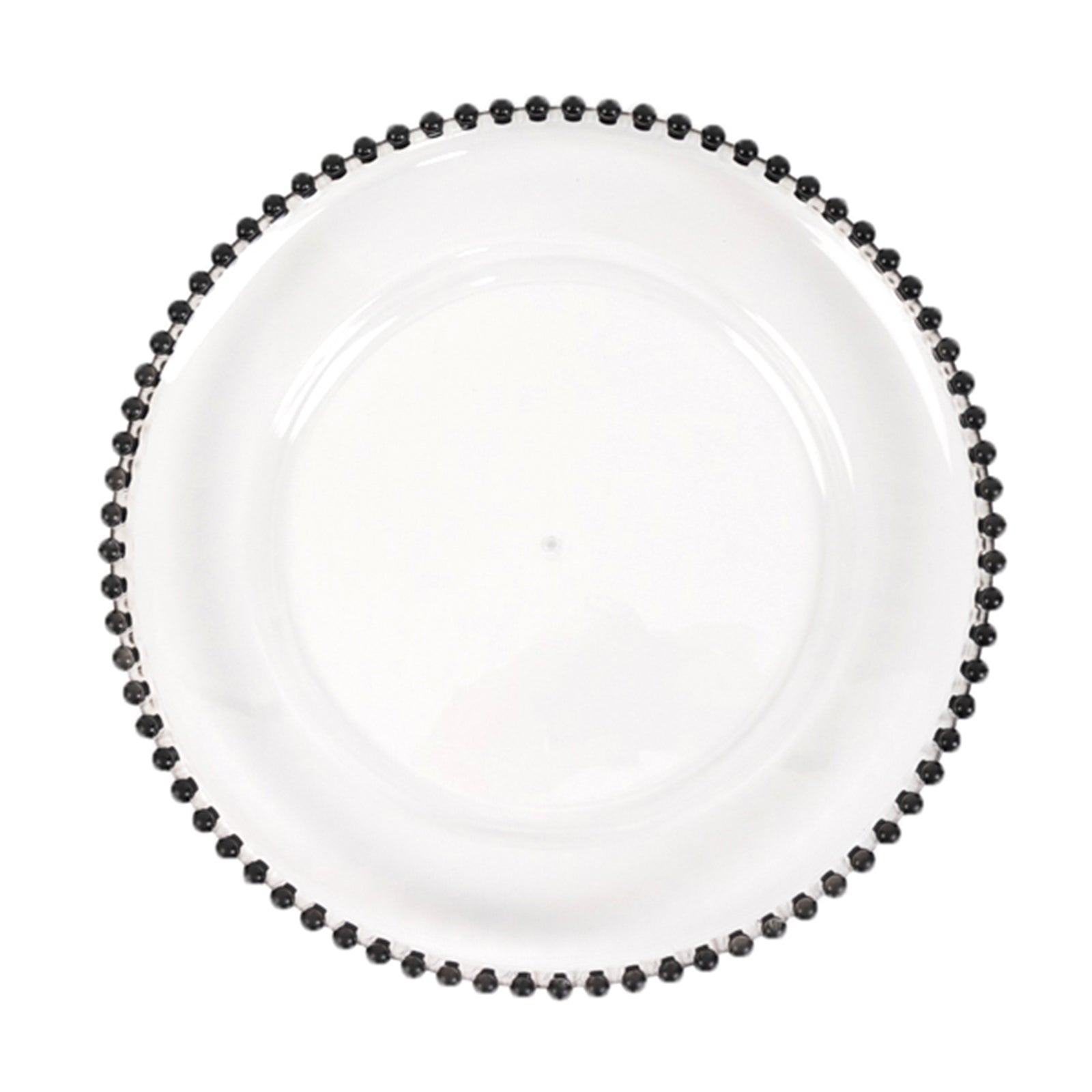 6-Pack Acrylic Round Charger Plates 13" in Clear with Black Beaded Rim, Decorative Dinner Party Charger Tableware