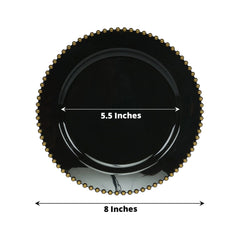 10-Pack Black Plastic Dessert Plates – 8" Round with Gold Beaded Rim, Disposable for Parties & Events