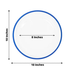 10-Pack Plastic 10" Round Dinner Plates in Clear with Blue Rim - Disposable Party Plates for Classy Banquets & Special Occasions