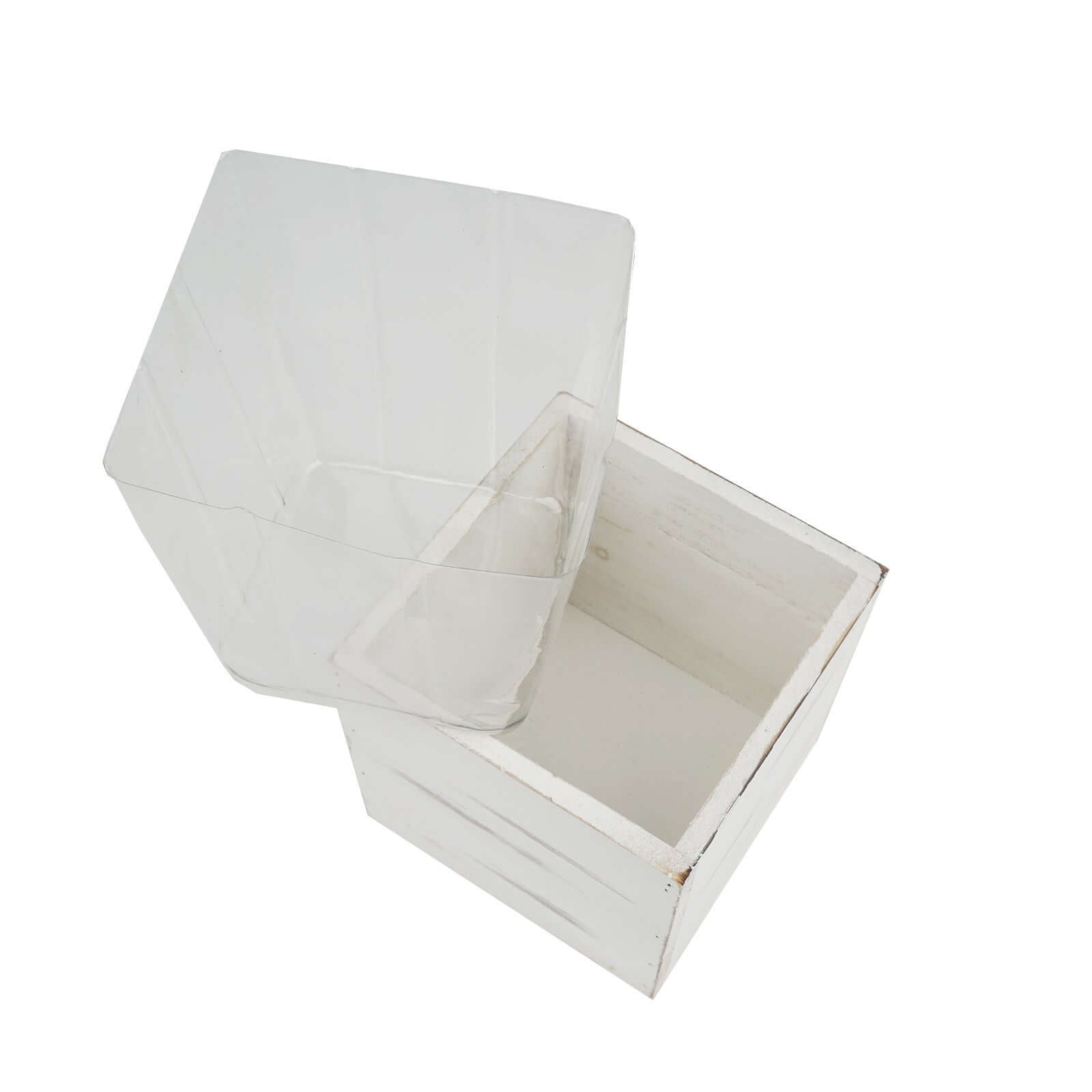2 Pack 6" Whitewash Square Wood Planter Box Set With Removable Plastic Liners