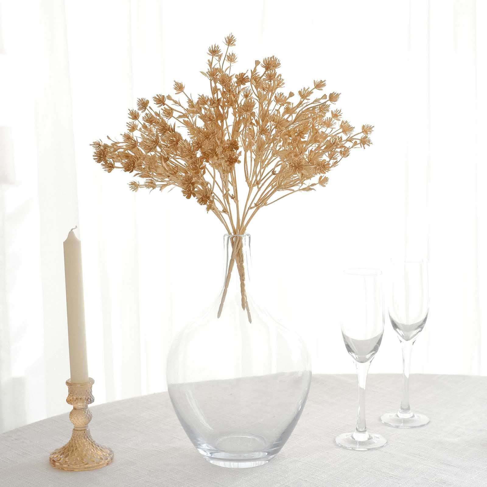 4-Pack Artificial Baby's Breath Flower Bouquet Metallic Gold for Event Decor & Centerpieces 13"