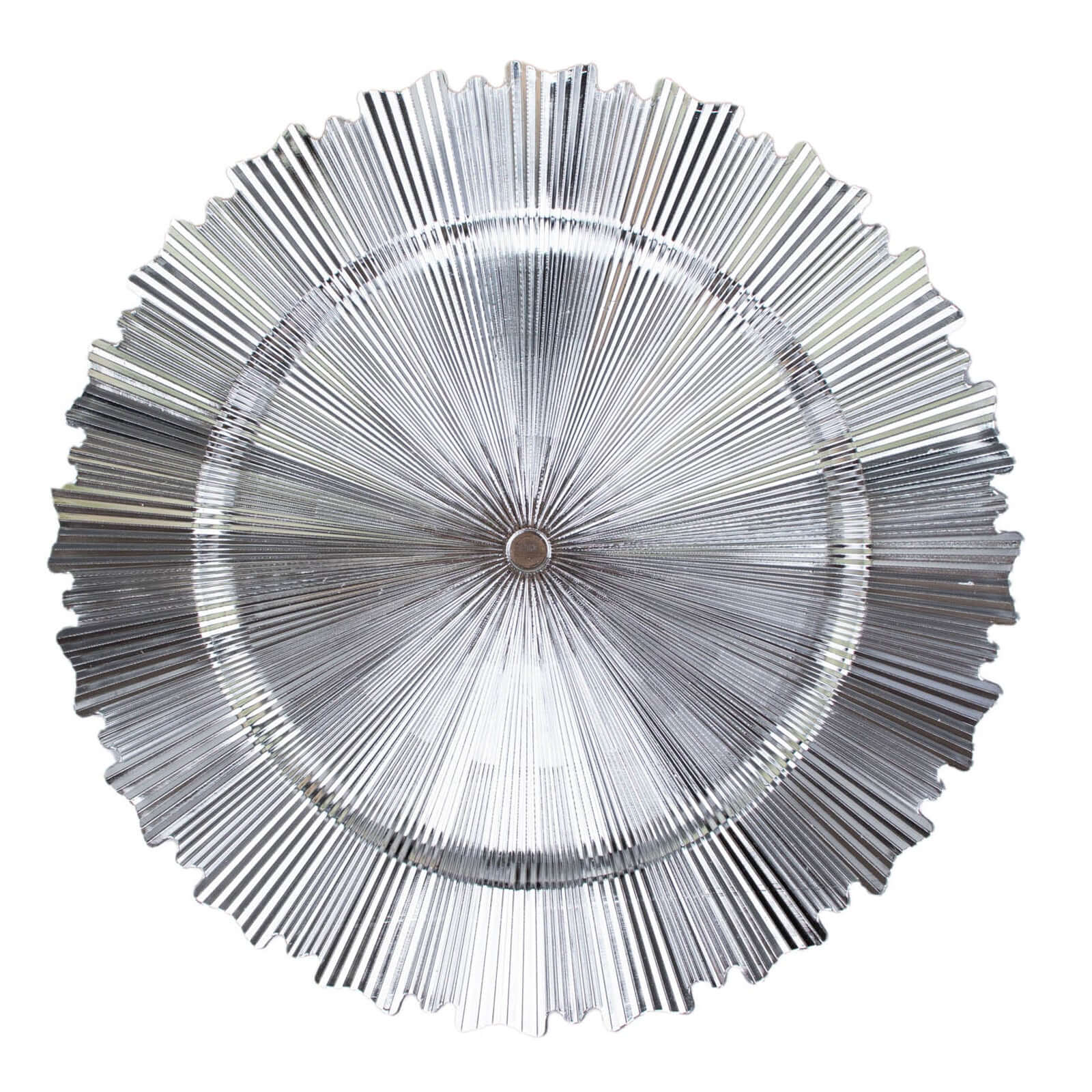6-Pack Acrylic Plastic Round Charger Plates 13" in Metallic Silver with Sunray Scalloped Rim, Decorative Dinner Party Charger Tableware