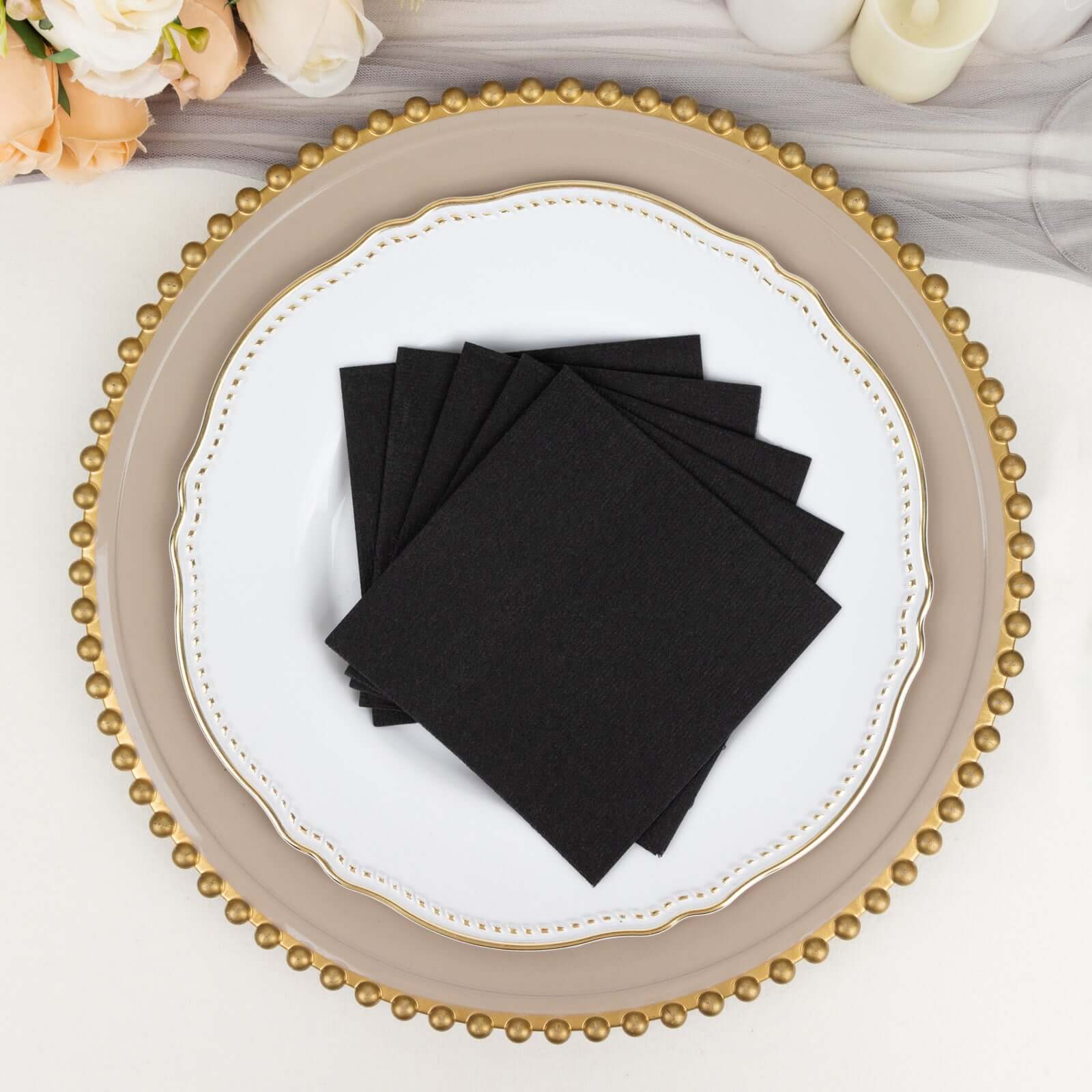 20 Pack Linen-Like Paper 5"x5" Napkins Black - Highly Absorbent Airlaid Napkins