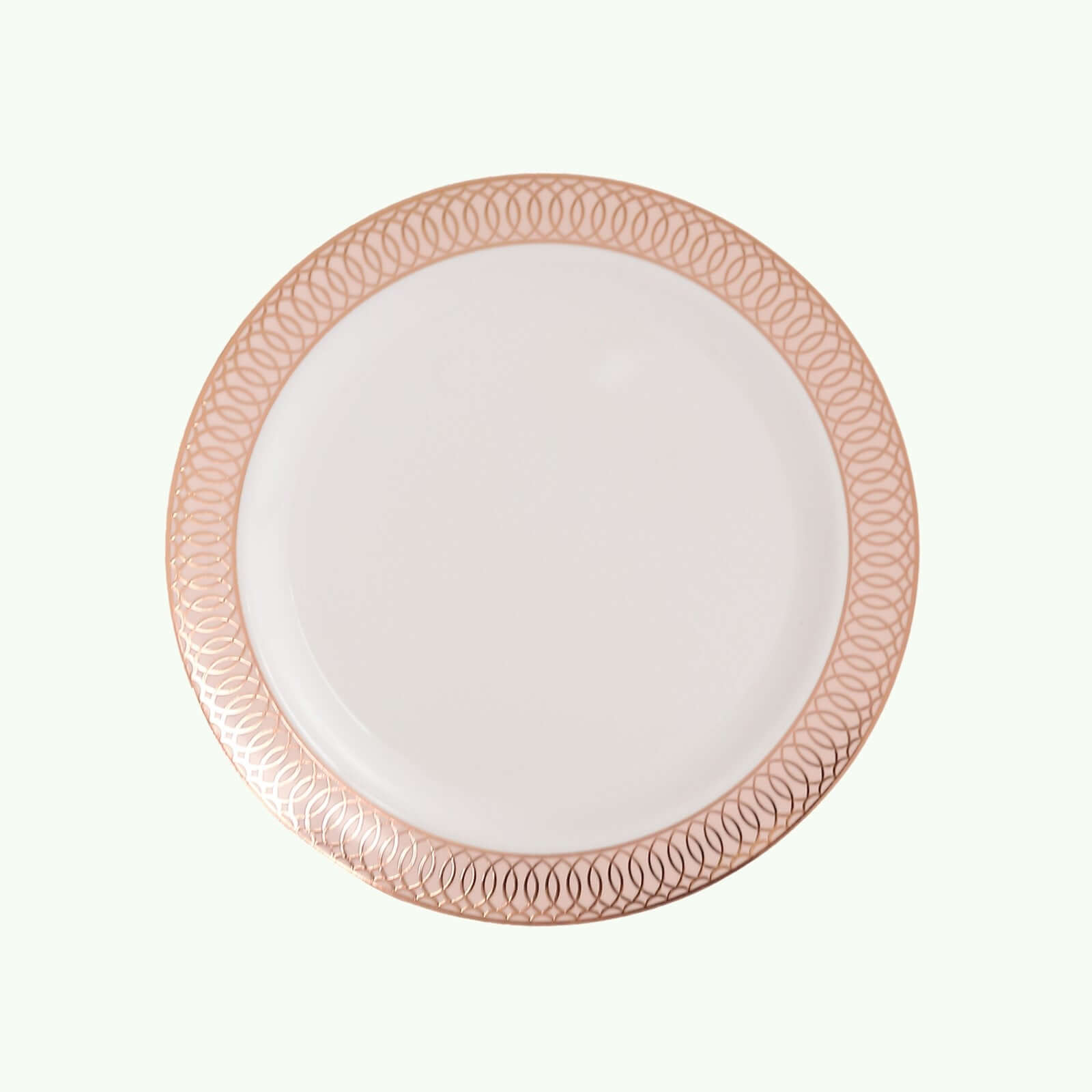 10-Pack Plastic Round Dessert Plates 7" White with Blush Rose Gold Spiral Rim - Chic Disposable Salad Plates for Events & Banquets