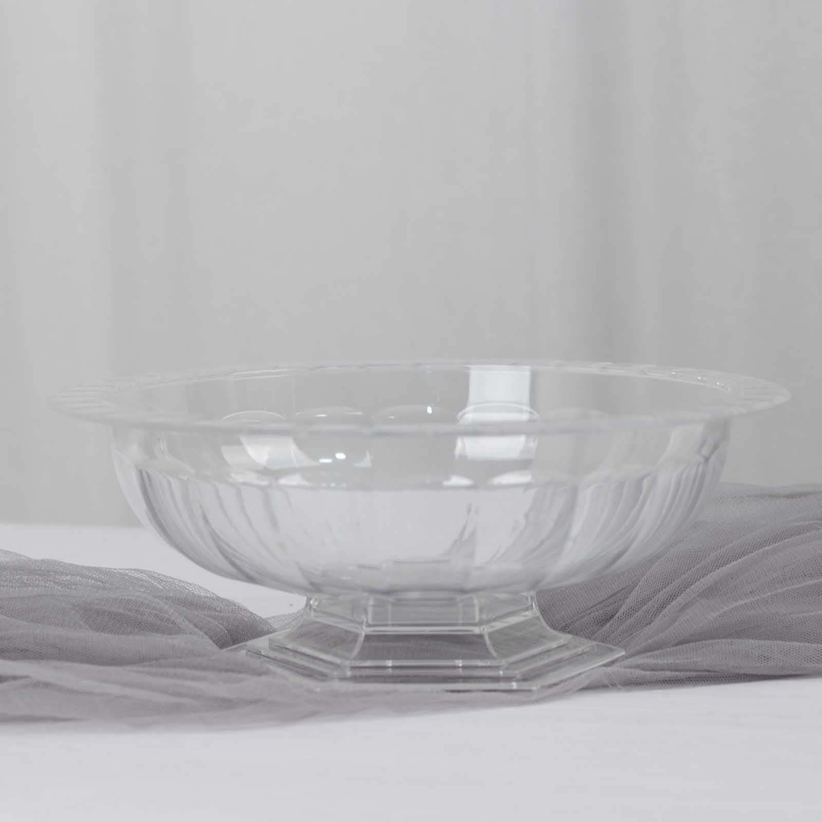 3-Pack Plastic Footed Compote Bowl Flower Vases Roman Style Clear - Round Decorative Pedestal Table Centerpieces 10"