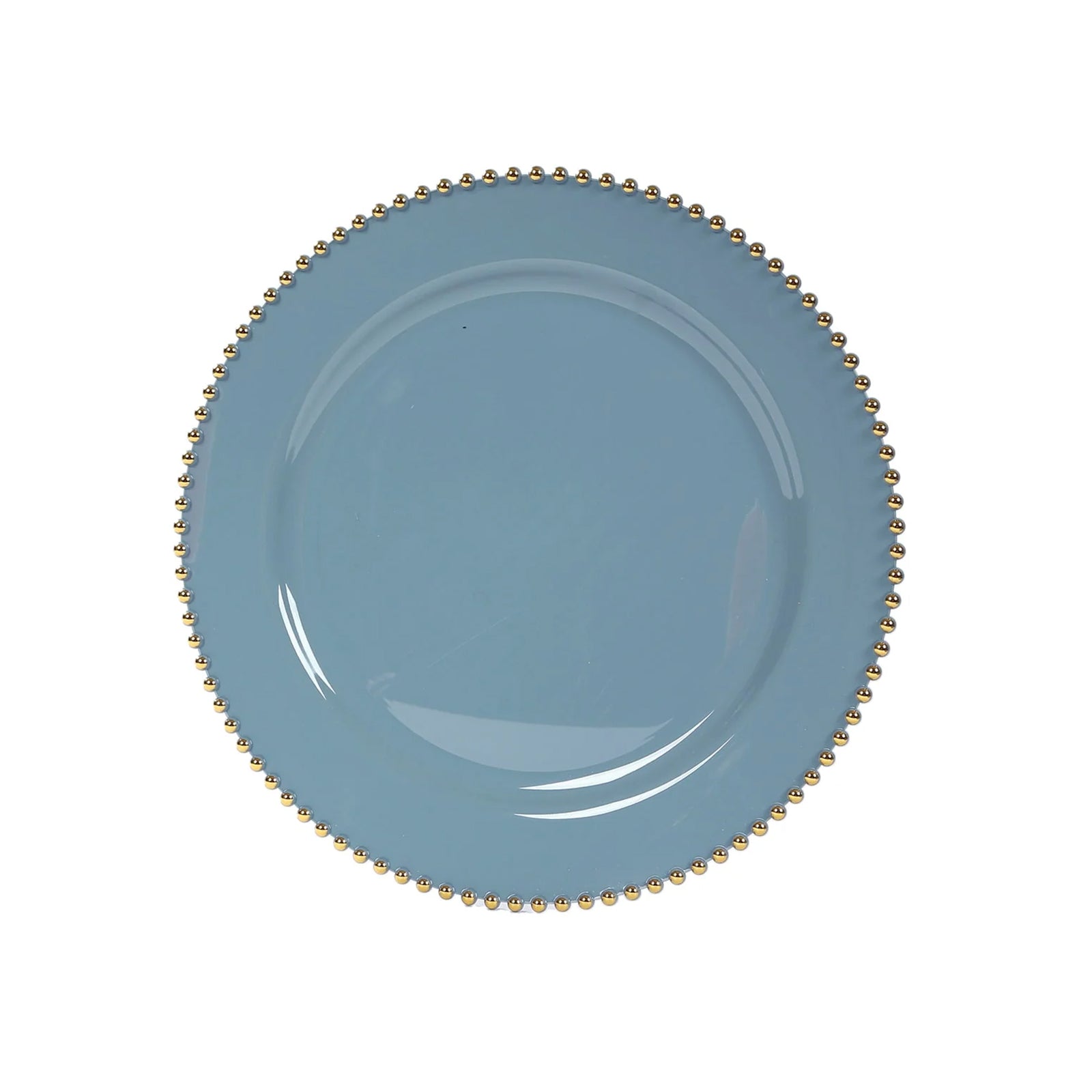 10-Pack Economy Round Plastic Charger Plates 13" in Dusty Blue with Gold Beaded Rim, Stylish Dinner Party Serving Plates
