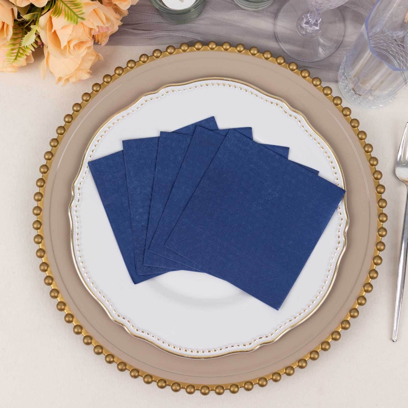 50-Pack Paper Beverage Napkins Navy Blue - 2 Ply Disposable Soft 18GSM Cocktail Napkins 5"x5"